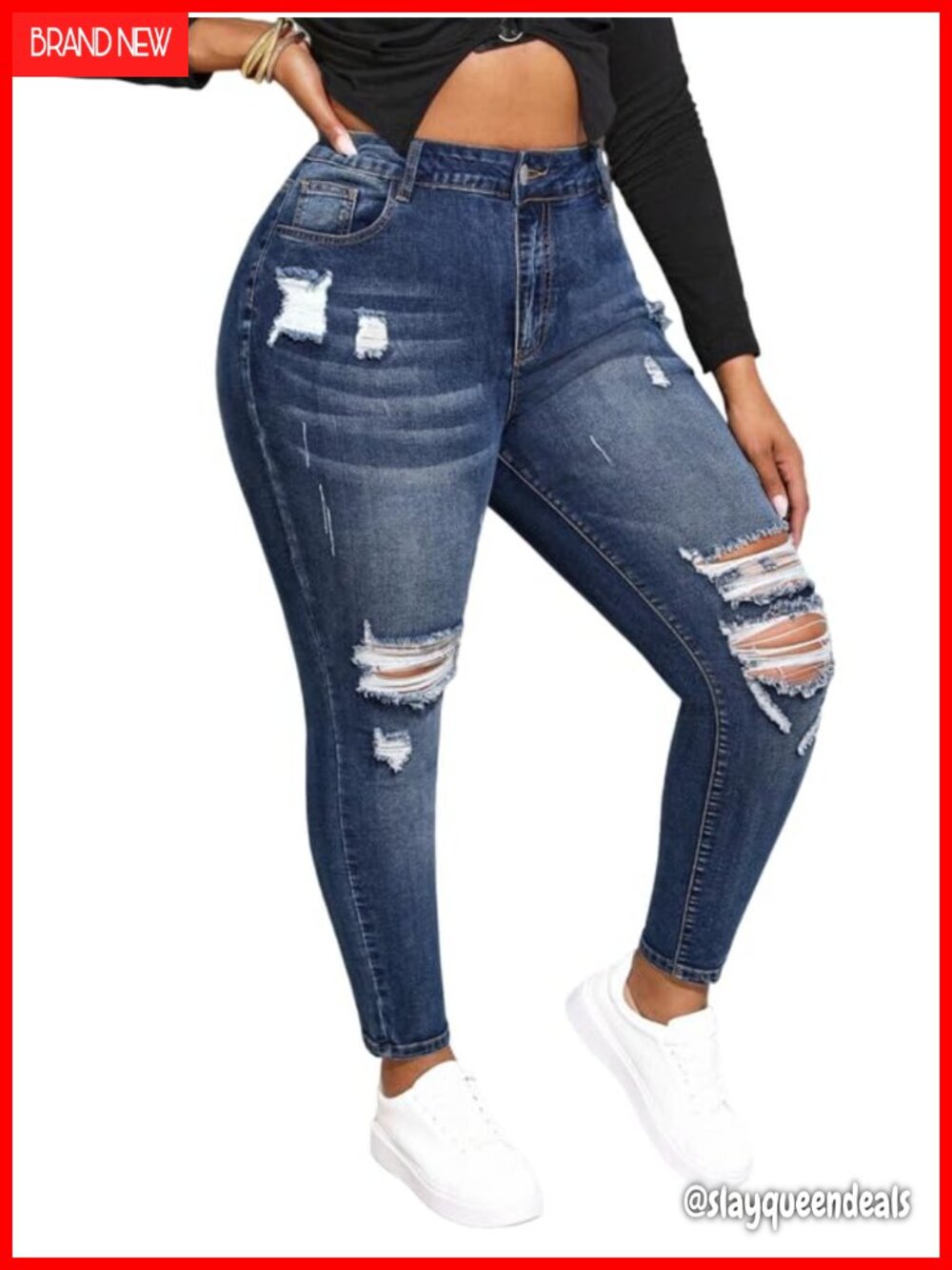 Plus Size High Waisted Skinny Jeans Stretchy Distressed Jeggings